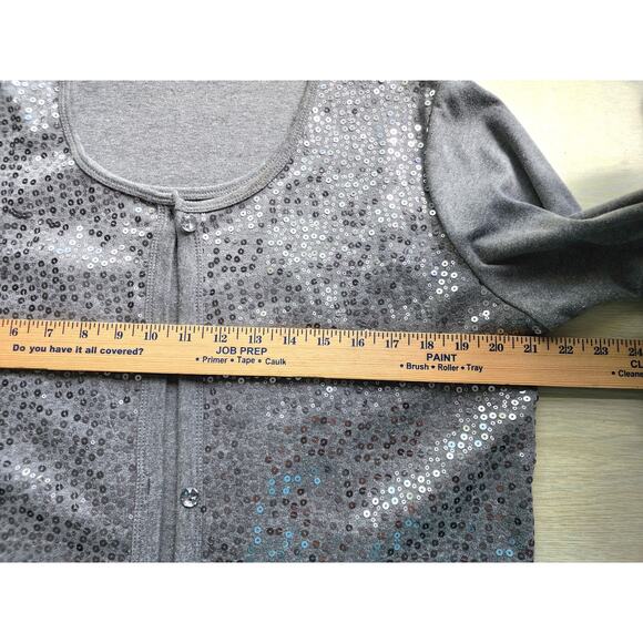 TOP/CARDIGAN-QUACKER FACTORY-Gray-One Piece Tank & Cardigan-Sequins-Size LRG - Picture 9 of 13